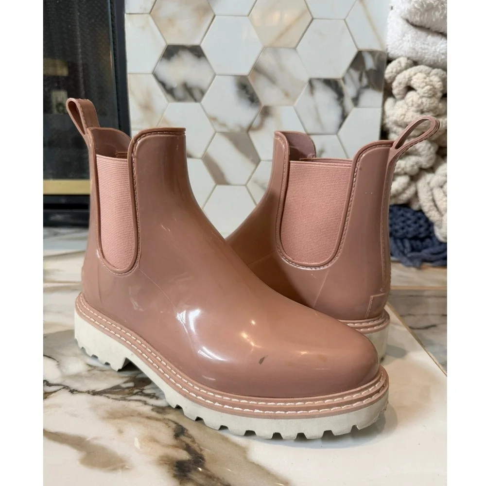 Dolce Vita Rain Boots Womens 9 Pink Glossy Lug Sole Chelsea Stormy Waterproof